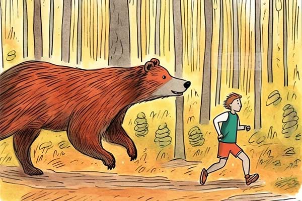 Zeichnung: Bär verfolgt Jogger im Wald