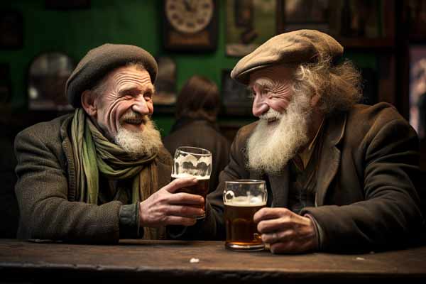 Zwei alte Iren mit Bärten trinken Bier im Pub
